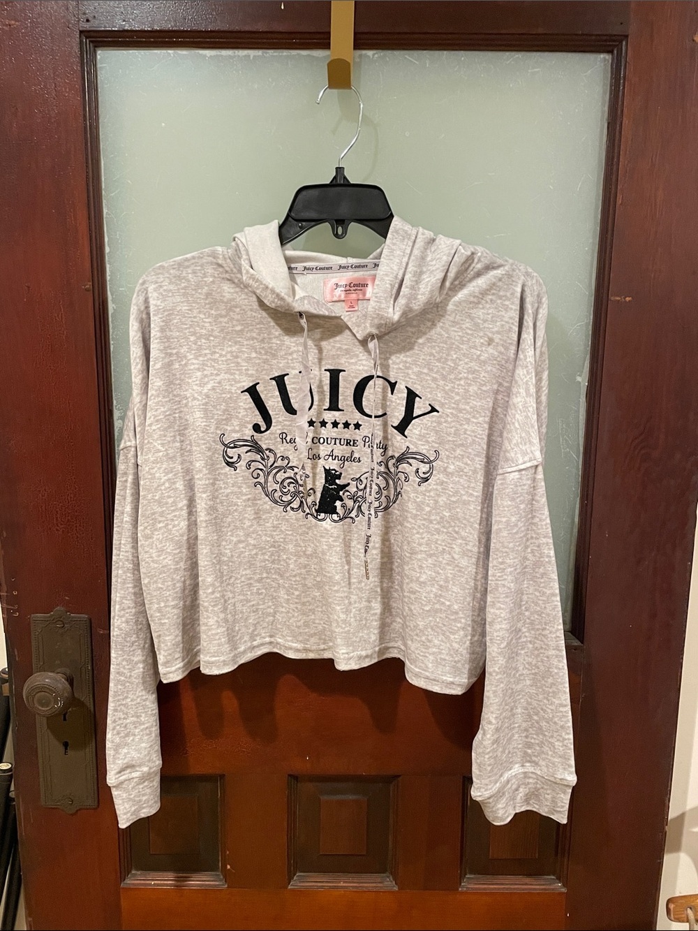 Juicy Couture Heather Gray Cropped Hoodie with Black Logo
